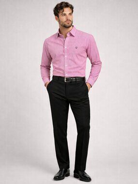 Carolina Herrera CH Men’s Pink Striped Button Front Dress Shirt Long Sleeve 17